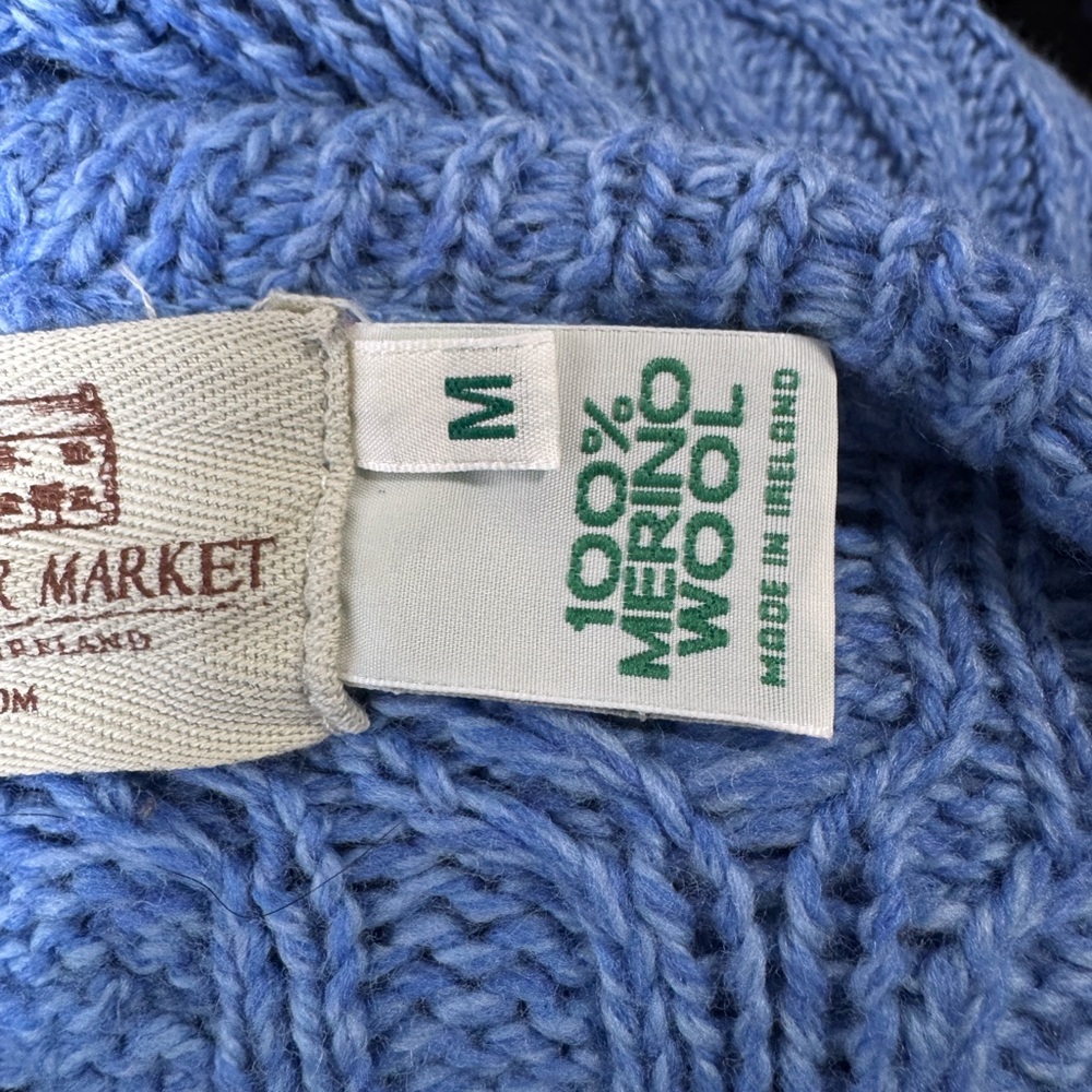 Aran Women’s Wool Cable Knit Hoodie Light Blue Cable-Knit Zip Sweater - Picture 12 of 15